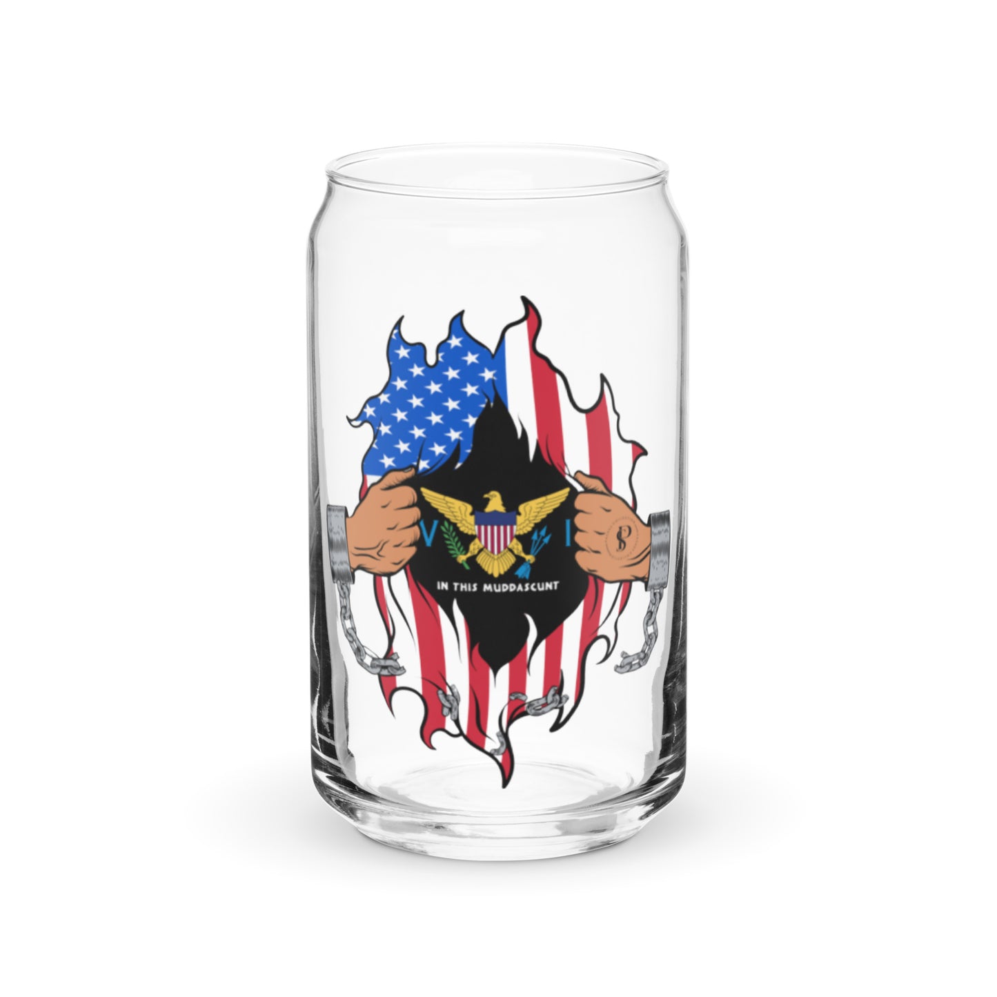 a glass with an american flag on it