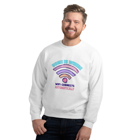Home Is Where Wifi Connects Automatically, Men’s Premium Sweatshirt Cotton Heritage Gildan 18000